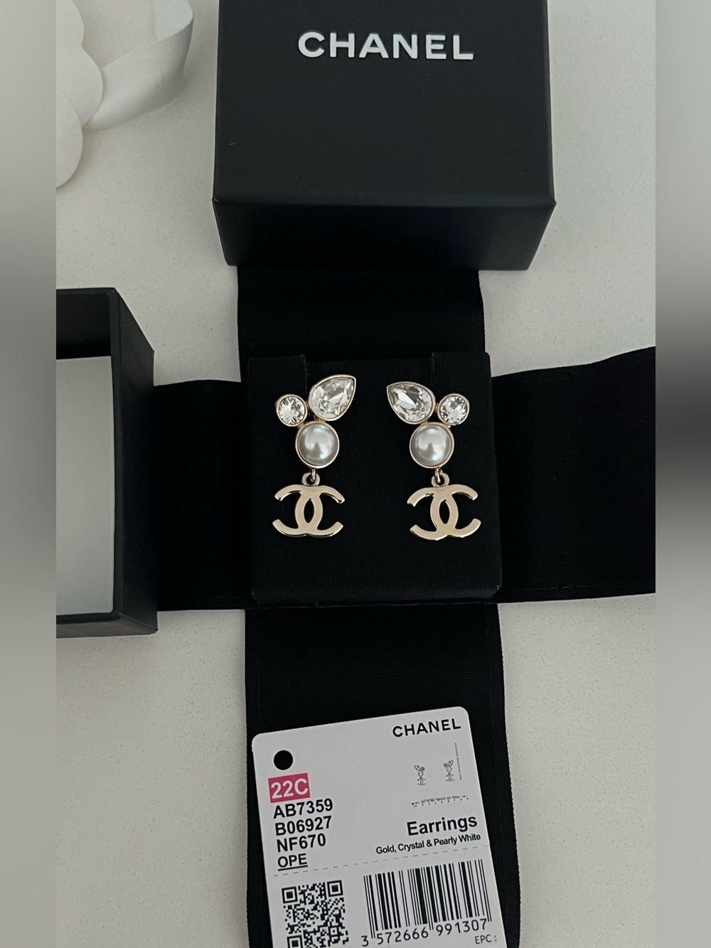 CHANEL Pearly & Crystal CC Dangle Earrings